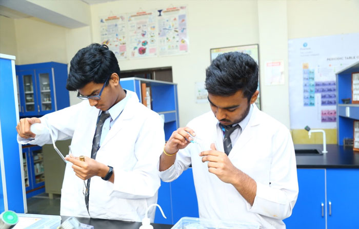 Senior students in science lab